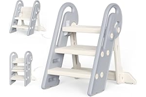GROWAYSTORY Marche Pied Pliable pour Enfant, Marchepied à Hauteur réglable, Multifonction, Marche Pied Toilette Enfant de la propreté avec poignées, Cadeaux pour garçons et Filles de 1,5 à 8 Ans-Gris Blanc