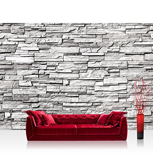 Vlies Fototapete 400x280 cm PREMIUM PLUS Wand Foto Tapete Wand Bild Vliestapete - NOBLE STONE WALL - GREY - Steintapete Wandbild Steinwand Steintapete Asia Stone Asien - no. 132