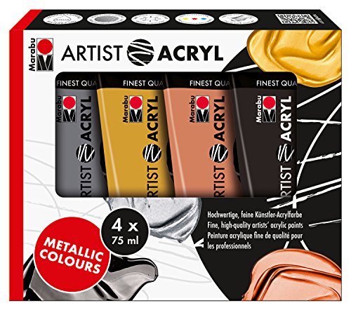 Marabu 122000089 - Artist Acryl Metallic Farbtöne Sortierung, 4 x 75 ml, bunt