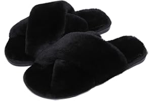 Fadezar Pantoufle Femme Chausson Peluche Chaud Slippers Claquette Fourrure Sandal Bout Ouvert Accueil Chaussures
