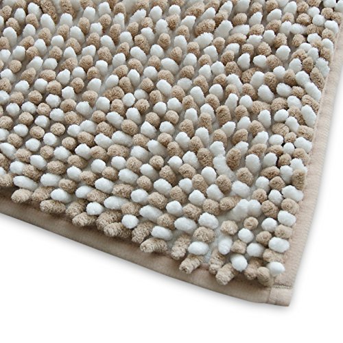 Chenille Badematte Manta | moderner Microfaser Badvorleger in Trendfarben | ÖKO TEX Standard 100 | extra hoch | Komfortgröße 50×80 cm für Badezimmer | Beige – Weiß - 3