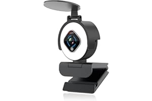 Angetube Webcam con Anillo Luminoso y Zoom Digital 5X - Webcam con Funda de privacidad,con Enfoque automático y Modo de iluminación de Tres Posiciones para retransmisiones en Directo,Juegos (A-962)
