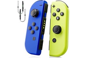 Vinkarpe Mando Switch, Set 2 Mandos Switch L/R Inalámbrico para Switch/OLED/Lite, con Wake Up/Gyro Axis/Dual Vibración, Gamepads Joystick con Correa de Muñeca, Plug and Play - Azul y Amarillo