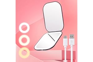 Gospire Ultra Dünn Taschenspiegel mit licht, 3X Vergrößerung & Wiederaufladbar, 3 Lichtfarben & Einstellbarer Helligkeit, Tragbarer Klappbar Kleiner Schminkspiegel für Reise, Schwarz