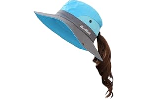 Muryobao Chapeau de Poney pour Femme Protection UV d'été Pliable Large Bord Boonie Chapeaux pour la Plage, Le Safari, la pêche
