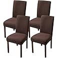 Styleys Elastic Chair Cover Stretch Removable Washable Short Jacquard Dining Chair Cover Protector Seat Slipcover (Pack of 4, Chocolate, JCMC4)