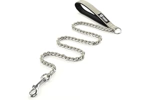 TSPRO Correa para Perros Cadena de Perro, Antimordeduras Cadena de Acero Inoxidable, Correa de Entrenamiento con Mango Suave, para Perros de Tamaño Mediano y Grande (3MM, Gris)