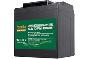 Miady 12V 36Ah LiFePO4 Akku Lithiumbatterie mit BMS Schutz, 3000 Mal Wartungsfreie Akku für Solaranlage, Fischfinder, Kinderwagen, Solarpanel Kit, Wohnmobil, Boot, Camping