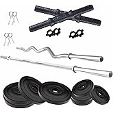 Amazon Brand - Symactive 30 KG PVC Home Gym Set with One 5 Ft Plain + One 3 Ft Curl Rod and One Pair Dumbbell Rods, Multicolo