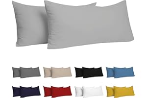 Dreamzie Funda Almohada 40x70 (Juego de 2) - Gris - para Las Almohadas 40 x 70 cm - 100% Algodon Jersey - Funda de Almohada Algodon - Funda Cojin para Cama - Protector de Almohada