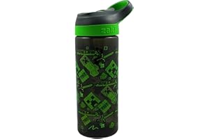 HOX Minecraft Creeper 450ml Drinks Bottle Eco Friendly School Water Bottle + Removable straw, Leak Proof BPA-free Plastic Gift for Minecraft fan - Officially licensed Merchandise