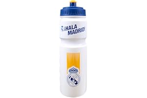 Hy-Pro Oficjalnie licencjonowana plastikowa butelka Real Madryt CF, 750 ml, butelka na wodę, 0,75 l, wielokrotnego użytku, wysuwana dysza, lekka, sportowa butelka, bez BPA, świetny pomysł na prezent
