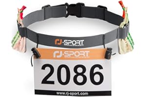 RJ-Sport Race Number Belt - Triathlon Race Belt BIB Holder with 6 Energy Gel Loops for Triathalon, Marathon, Running and Cycling, Gray