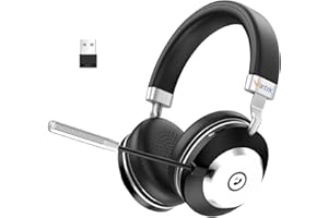 Wantek Auriculares inalámbricos Bluetooth con micrófono USB Dongle, Auriculares inalámbricos con micrófono, dongle USB para PC/Oficina/Zoom/Skype/Laptop