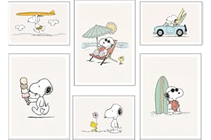 DKORARTE Set 6 láminas Decorativas Pared para Cuadros Decoración Salón Modernos, Dormitorios, Habitación, SIN Marco, Infantil, Dibujos, Peluches, Snoopy (3x A3 (41 x 29,7 cm) ; 3x A4 (29,7 x 21 cm))