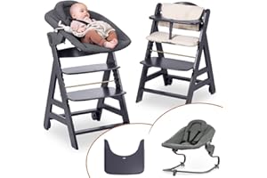 hauck Chaise Haute Bébé Évolutive Beta+ Set Premium, dès la Naissance avec Siège Amovible, Coussin d'Assise et Tablette Repas - Gris Foncé