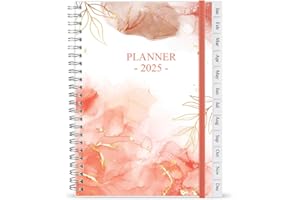 GETVOW 2025 Diary, A5 Weekly Planner with Monthly Tabs, January 2025 - December 2025, Back Pocket, Planner 2025 with Elastic Closure, Flexible Cover, 14.8×21cm, Rose Watercolor