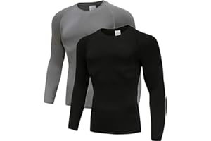 Holure Mens 2 Pack Base Layers Tops, Long Sleeve Gym Running Top Workout Shirts for Men Longsleeve
