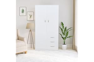 PALAKLOT Modern 2-Door 3-Drawer Wardrobe | Matt Finish 47x76x180cm (White)
