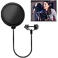 Professional Microphone Pop Filter Double Layer Mask Shield For Blue Yeti HyperX QuadCast AKG Samson and More Mic Windscreen with Flexible 360° Gooseneck Clip Stabilizing Arm