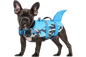 CITÉTOILE Salvagente per Cane, Giubbotto Salvagente per Cani, Ripstop Regolabile Squalo Giubbotto di salvataggio, Leggero e Sicuro per Gli Sport Acquatici, Blu mimetico, M