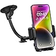 Phone Holder for Car, Dashboard Windshield Phone Holder Mount with Anti-Shake Device, Phone Cradle for Car with Long Arm Gooseneck, Car Holder Compatible with iPhone 15 14 13 12 and More Smartphone