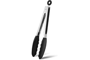 ELALOVE Pinze da Cucina, 26 cm Pinza Alimentare con Punta in Silicone Pinza Cucina Resistente al Calore Pinza Professionale per Cottura, Barbecue e Friggitrice ad Aria