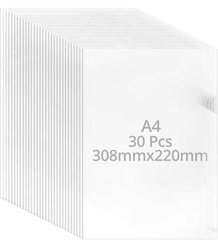 FEPITO 40 Stuks A4 Plastic File Folders Transparante A4 Cut Flush File Portefeuilles Top en Side Opening Plastic Portefeuilles