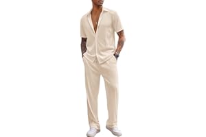 Jamron Men's 2 Pieces Summer Clothing Set Short Sleeve Shirt and Trousers Set (Bigger than Standard)