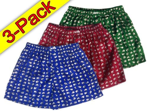(XL) 3-Pack Blue Burgundy Green Elephant Shorts Underwear Men Sleepwear