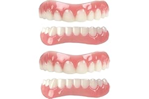 ATFIPAN 2 Pairs-Immédiat Prothèses Dentaires Cosmétiques Silicone Dentier Haut Et Bas Sourire Parfait, pour Homme Et Femme Amovible Naturel Fausse Dents Provisoire Facette