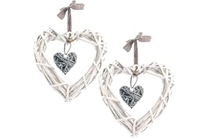 ART DECOR Dekoherz, 2er Set Hänger-Rattan-Herz, weiß-braun/Fensterschmuck oder Türkranz