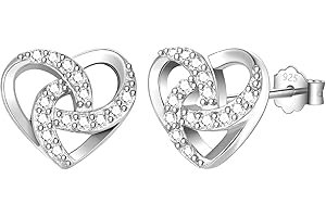 JEWAB Sterling Silver Stud Earrings, Cubic Zirconia Small Silver Studs Earrings for Women Girls│Heart Shaped Hypoallergenic Earring for Sensitive Ears│Birthday Christmas Earrings Jewellery Gifts