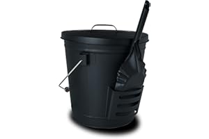 Supremery Cubo de cenizas con tapa y pala, acero, cubo de carbón con asa, 19 L, pala para cenizas para chimenea y barbacoa
