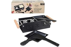 COOK CONCEPT, KC2486, Raclette Duo à la Bougie, Plaque de Cuisson Spécifique, Design Élégant en Métal et Bois, Idéal pour 2 Personnes, Dimensions 62x32x11 cm, Noir