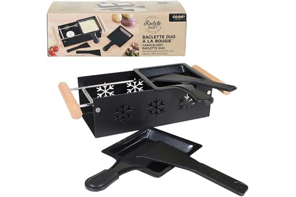 COOK CONCEPT, KC2486, Raclette Duo à la Bougie, Plaque de Cuisson Spécifique, Design Élégant en Métal et Bois, Idéal pour 2 Personnes, Dimensions 62x32x11 cm, Noir