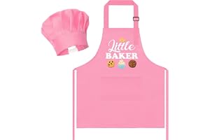 Tazuxetuqe barn förkläden set två stycken och kockhatt, justerbara barn rosa bakare kök apron, klä på sig rulle spel kock lek