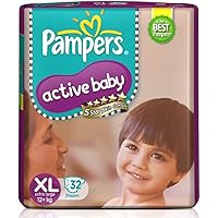 Pampers Active Baby Taped Diapers, Extra Large size diapers, (XL) 32 count, taped style custom fit