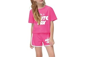 JKJFJKA Tracksuit Sets Girls Fashion Kids Trendy T-Shirt and Shorts 2 Piece Outfits Summer Letter Print Activewear Short Sleeve Tops Joggers Boys Casual Loose Comfy Gym Set UK