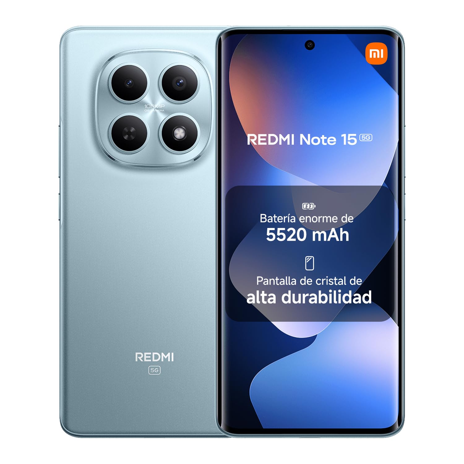 XIAOMI REDMI Note 15 5G Smartphone 8+256GB Azul Glaciar batería de 5520 mAh | Pantalla AMOLED FHD+ de 6,77", Snapdragon 6 Gen 3, cámara de 108 MP, Resistencia al agua y al polvo IP65