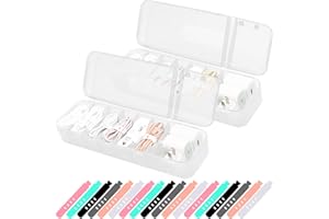 Zeuwets 2 Pezzi Organizer Cavi con 18 Fascette per Cavi, Scatola di Immagazzinaggio per Cavi Dati, Organizzatore Cavi con 7 Scomparti, Organizzatori Cavi per Famiglia, Iscrivania, Ufficio, Cassetti