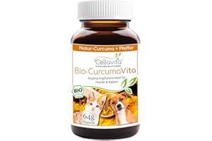 Cellavita – Bio Curcuma Kapseln für Hunde & Katzen – Kurkuma 180 Kapseln im Glas – Ergänzungsfuttermittel mit Curcumapulver & Schwarzem Pfeffer – 100% biologisch, natürlich & zusatzstofffrei