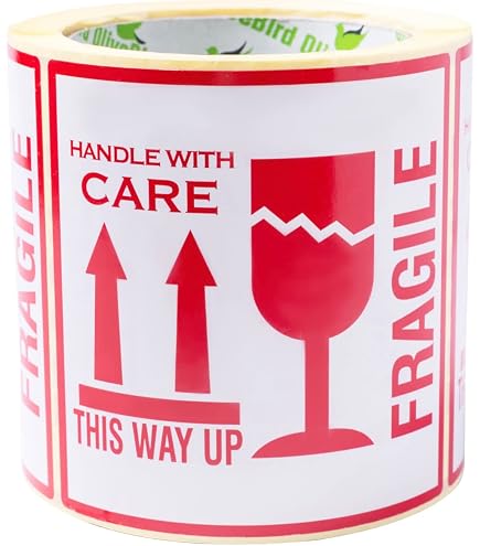 500 Autocollants FRAGILE Handle With Care - 90x35mm - Pour Colis Et Déménagement