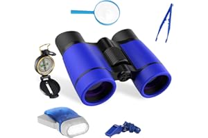 Jumelles Enfant, Binoculars Enfant 6 en 1, Kit jumelle Enfant, Set Jumelles pour Enfants avec Boussole Loupe, Kit Exploration découverte en Plein air Cadeau Enfant Educatif de Camping et Randonnée