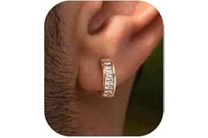PRTGL Mens Earrings - 14ct Gold Plated/White Gold Plated Silver Cubic Zirconia Huggie Hoop Earrings