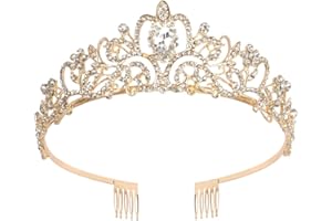 Moonight Wedding Crown for the Bride, Rhinestone Princess Tiara for Women, Prom Queen / Pageant / Bridal, Handmade Hair Accessories, Rose Gold Crown (Golden Crown, Earrings and Necklace - 3-Piece Set).