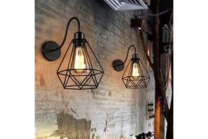 PETITES ECREVISSES 2 pack Appliques Murales Vintage Industrielle Noir Diamant Cage en Métal Plafonnier Luminaire Rétro Applique Intérieure Décoration pour Salon Cuisine Couloir Chambre Café Bar