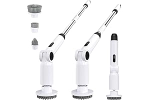 Luctry Brosse Nettoyage Electrique, Brosse Rotative Électrique sans Fil,Brosse Nettoyage Salle de Bain,Manche RéGlable avec Affichage pour Salle de Bain, Baignoire, Toilettes, Cuisine (White)