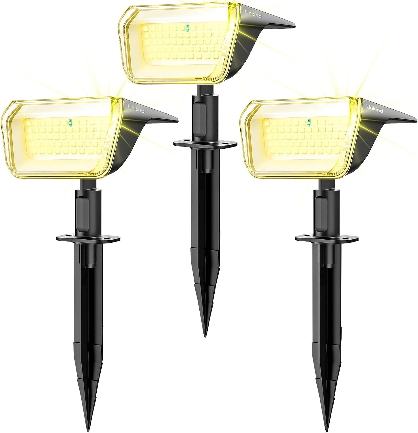 Linkind 60 LED Luces Solares Exterior Jardin,3000K Blanco Cálido Focos Solares con el modo de invierno, 800LM,Impermeable IP67 Lámparas Solares para Jardín, Patio, Calzada, Piscina,3 Piezas