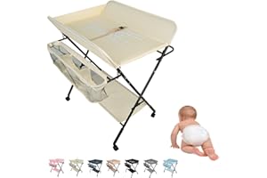 MUL-BOUTIQUE Wickeltisch, klappbar, abnehmbarer Wickeltisch mit Rollen und Aufbewahrungskorb, tragbar, höhenverstellbar, für Babys, 80 x 66 x 98 cm (80 x 66 x 98 cm, beige)